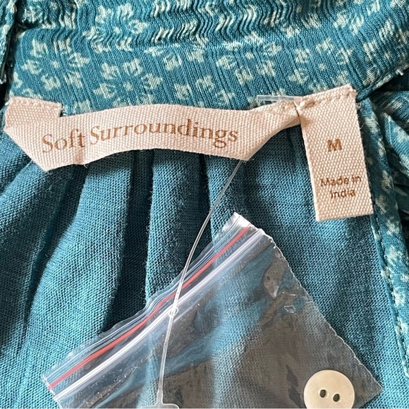 Soft Surroundings Chiffon Teal Maxi Dress Women’s Size M Floral Geo Printed Line - Picture 9 of 10